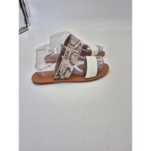 Top Moda Women's Size 8 Two Strap Animal Print Slide Sandals White